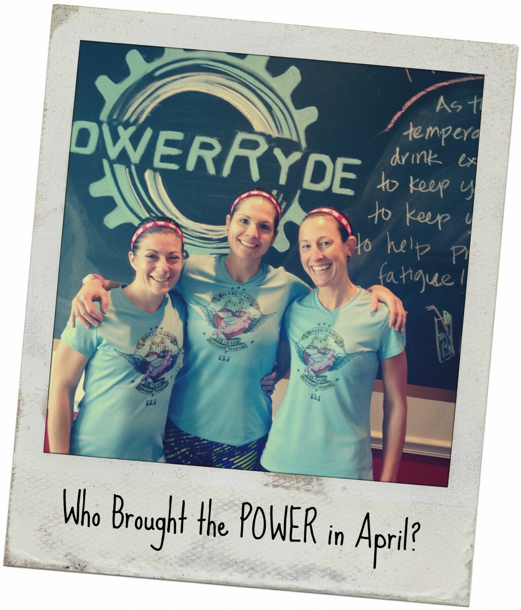 Polaroid style picture of Amy Reiss, Julia Gibson and Kelly Cappelletty with 'Who Brought the POWER in 'April'?